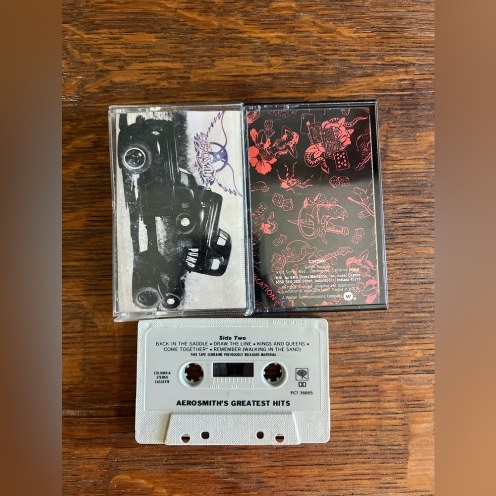 Three Aerosmith Used Cassette Tapes.  Two with case, one without.
